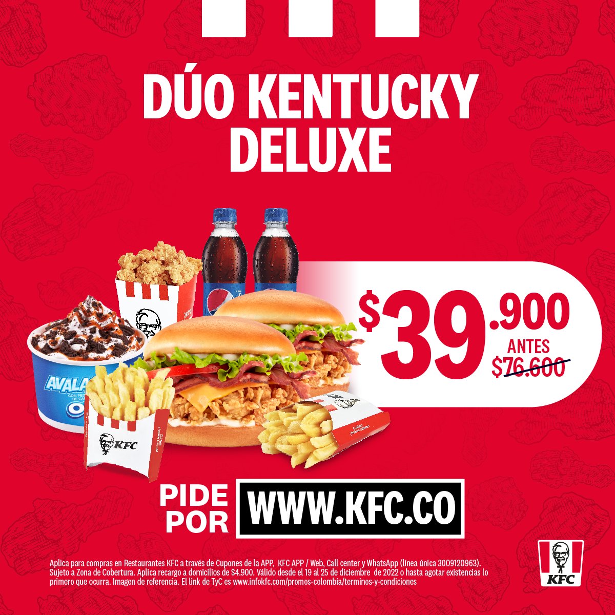 kfccolombia's tweet photo. Llegó la semana perfecta para que no pares de chuparte los dedos con la Receta Secreta. 🍗🔥👌 Pide ahora en https://t.co/5MiBecDK3W 💻 *Aplican TyC. #ChickenWeek https://t.co/7MvR4ZvjB3