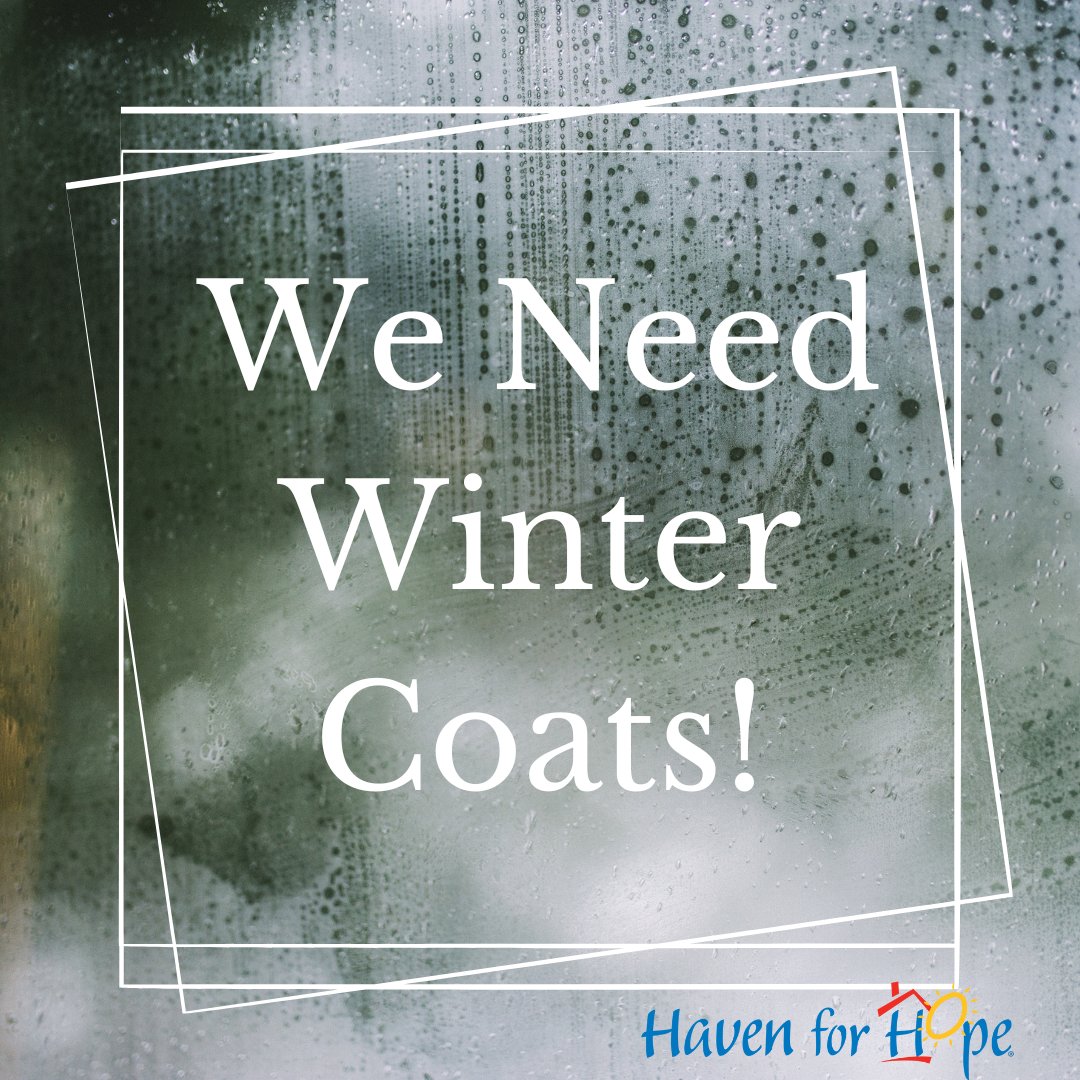 Winter coats are needed!
The winter months are here and San Antonio is expected to see its coldest temperatures yet.
Haven for Hope is in dire need of more winter coats for our courtyard clients. New is always best but we will also take gently used coats.
#havenforhope #donate