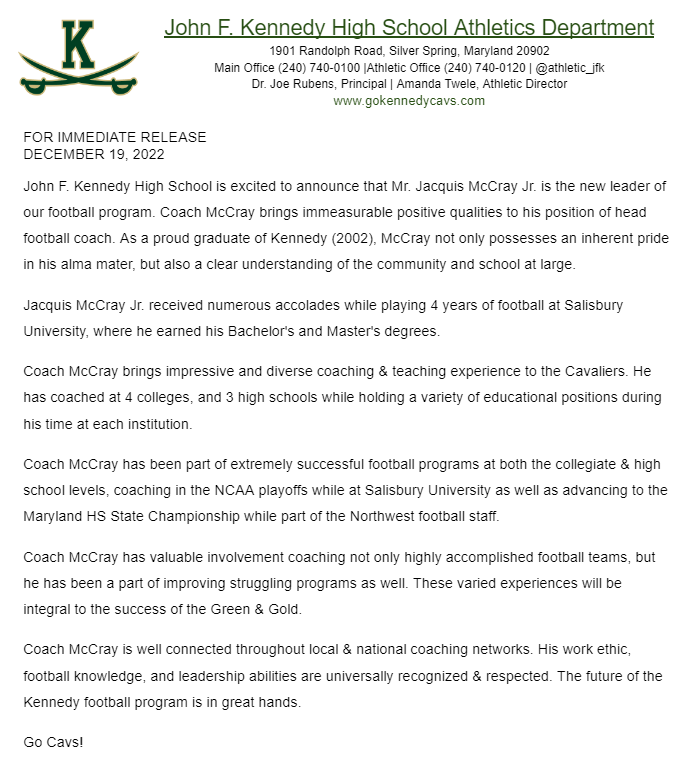 JFK Athletics tweet media