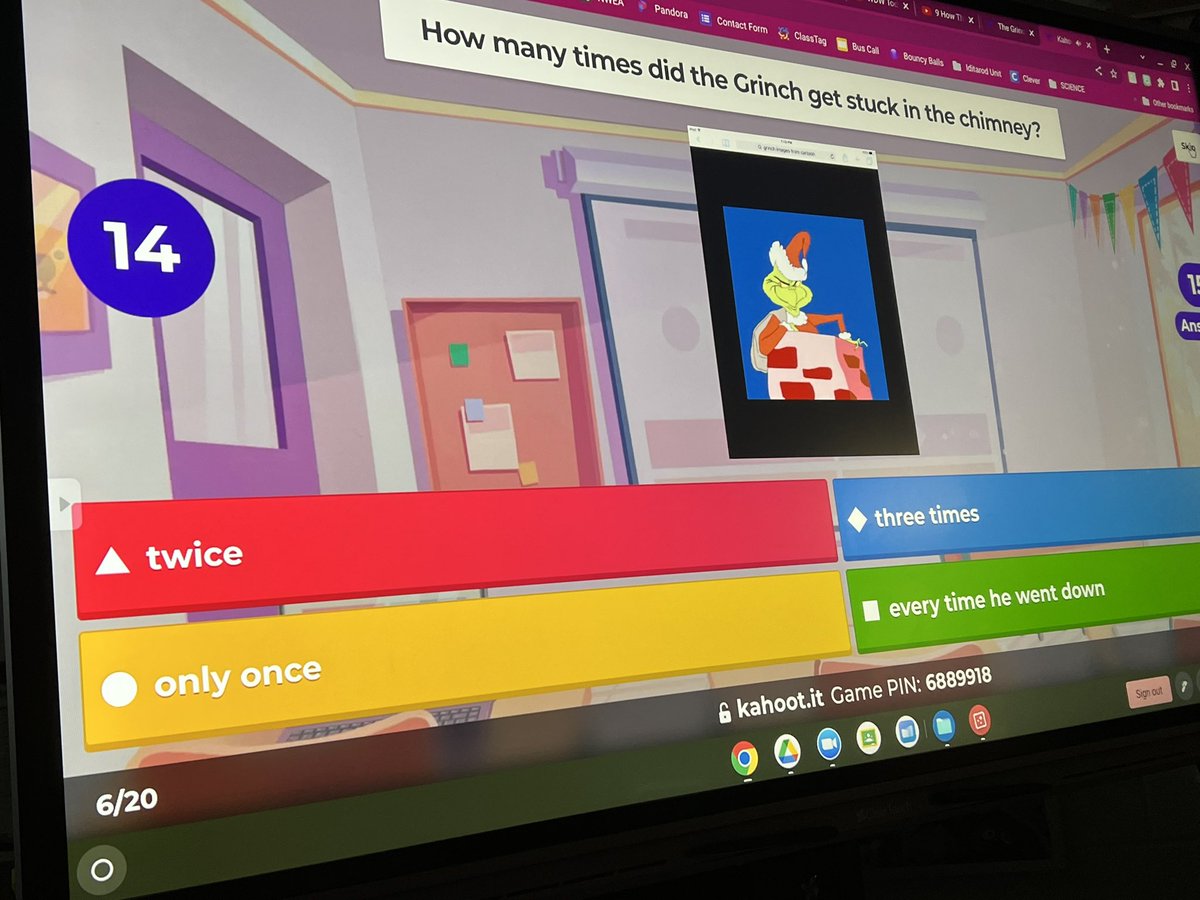 KiserClass's tweet photo. Kicked off Grinch Day with a read aloud, @Kahoot trivia, and a game of Addition Grinch Bump. #WeAreMidview #GrinchDay #HolidayFun #AlmostBreak https://t.co/azFBc001gt