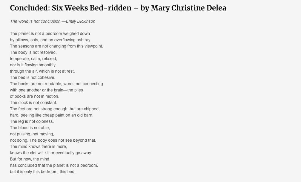 Mary Christine Delea's poem "Included: Six Weeks..." is featured in Rockvale Review's Issue Nine. #poetrycommunity #poetrytwitter