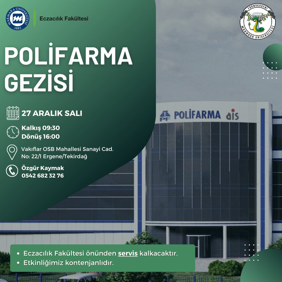 farmaakademi's tweet photo. Herkese Merhaba! 🐍 

FarmAkademi olarak düzenlediğimiz Polifarma Gezimizle pek çok departmanı birlikte keşfetme fırsatı bulacağız!💫

📝 Gezi katılım formu saat 21.30'da Marmara Üniversitesi Eczacılık Dönem Whatsapp gruplarında paylaşılacaktır.❗️ https://t.co/0fK4lhZhxs