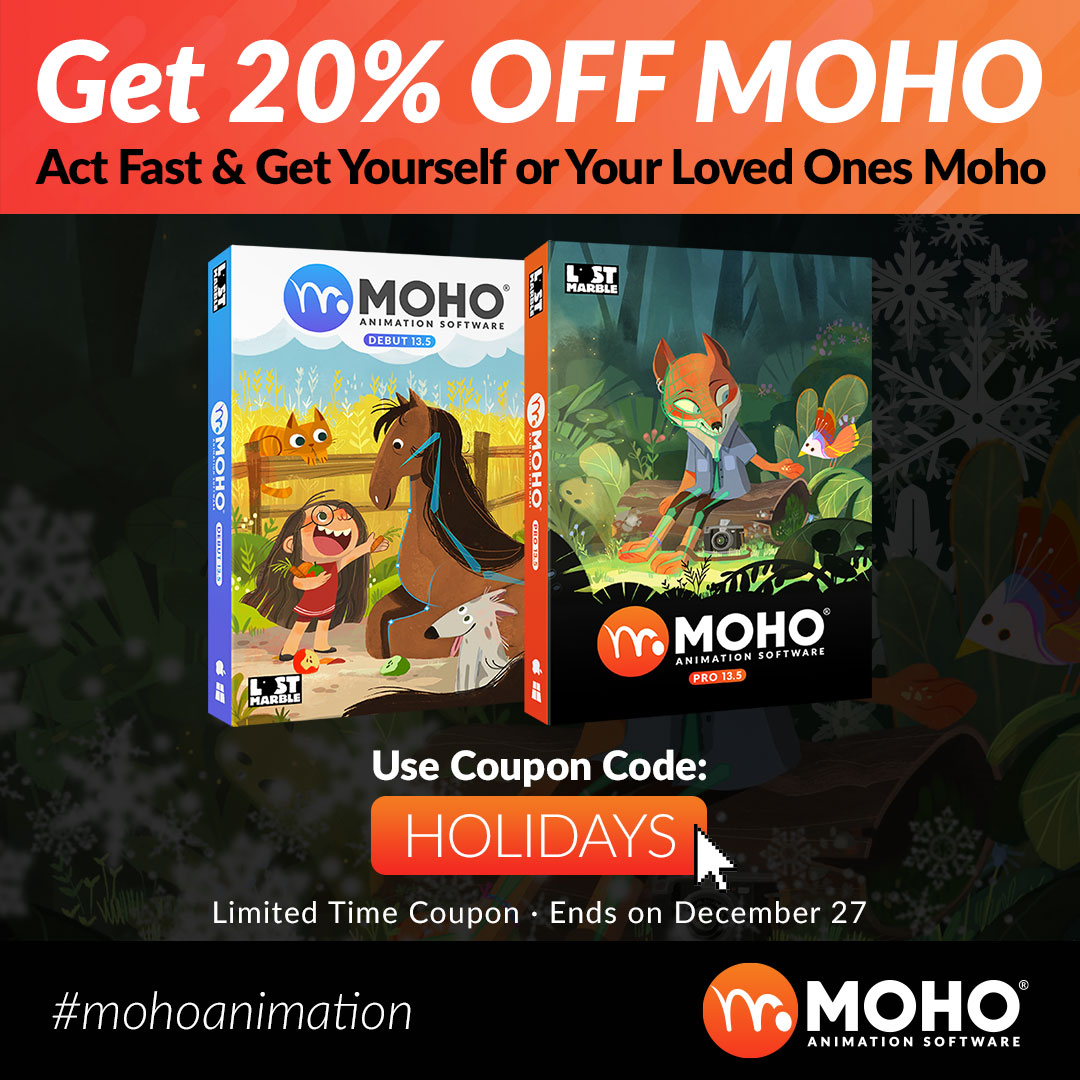 Moho Animation on Twitter "Happy Holidays!🎄🌠 🎉 GET 20 OFF MOHO PRO or DEBUT 🎉 Use Coupon Code