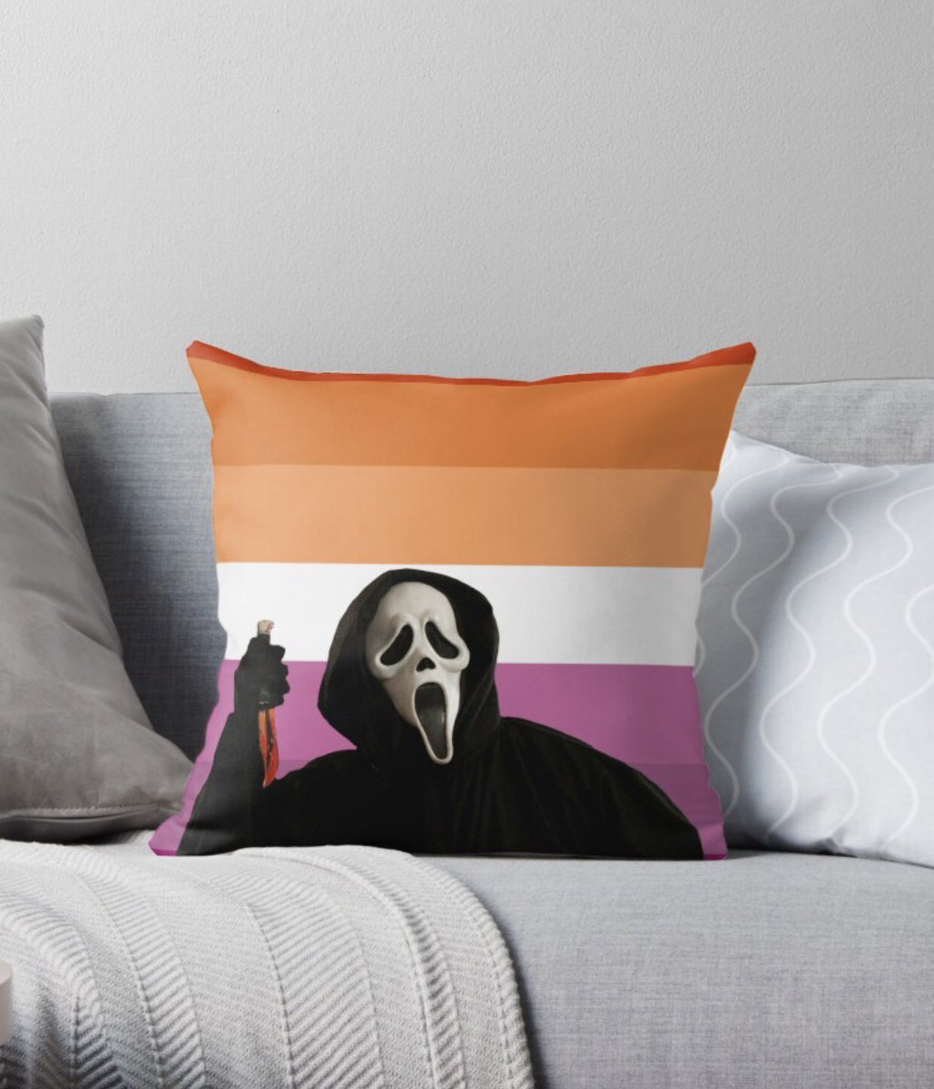 lesbian pride ghostface shirts, pillows tote bags, stickers, art prints, posters &amp; phone cases available on my redbubble store link in bio