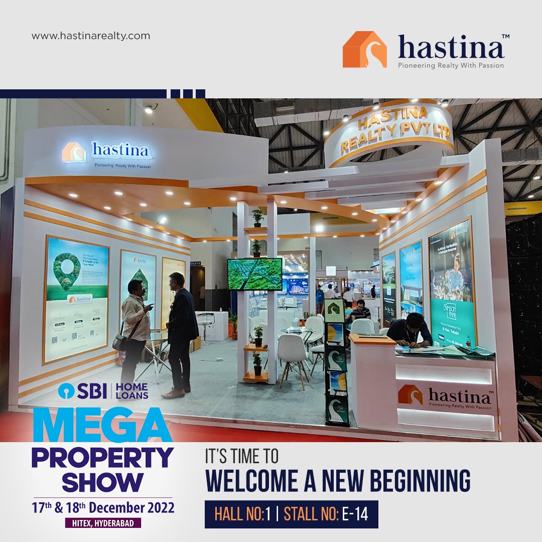 HastinaRealty's tweet photo. Making dreams a reality with our iconic residential projects. Here’s a glimpse of our stall at the SBI Home Loans Mega Property Show at Hitex, Hyderabad.

#Hastina #HastinaRealty #Plots #Plotsforsale #ResidentialPlots #investmentproperty #sbipropertyshow2022 #homeloans #Hyderabad https://t.co/ox8qHjJoDY