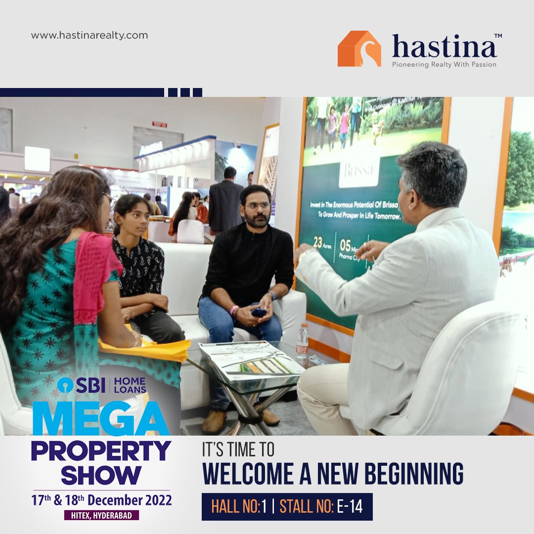 HastinaRealty's tweet photo. Making dreams a reality with our iconic residential projects. Here’s a glimpse of our stall at the SBI Home Loans Mega Property Show at Hitex, Hyderabad.

#Hastina #HastinaRealty #Plots #Plotsforsale #ResidentialPlots #investmentproperty #sbipropertyshow2022 #homeloans #Hyderabad https://t.co/ox8qHjJoDY