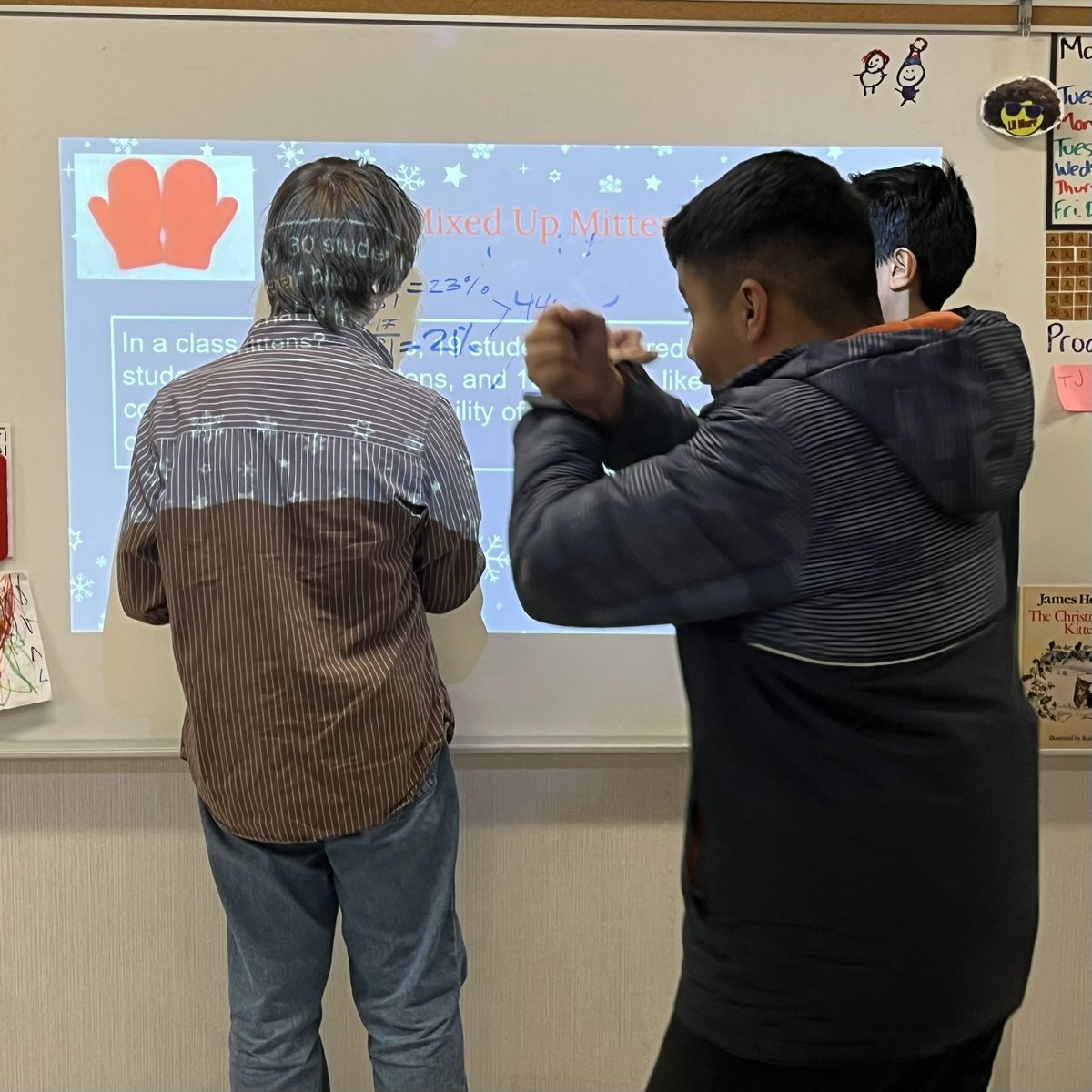 hey_jarnold's tweet photo. Some members of our class working hard (sort of) at Day 10’s Mixed up Mittens! @tvdsbmathk8 https://t.co/ViUkztfnmv