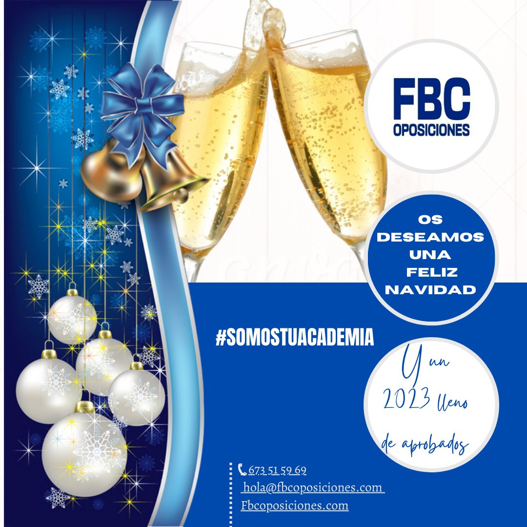 FBCoposiciones's tweet photo. 🎄FBC oposiciones os desea una Feliz Navidad y un 2️⃣0️⃣2️⃣3️⃣ lleno de aprobados 🥂
🚨NUEVOS GRUPOS ENERO
No te quedes sin tu plaza
Más información:
💻https://t.co/IZci1iuAFJ 
📧hola@fbcoposiciones.com
☎️ 673515969 (WhatsApp)
#SomosTuAcademia #oposiciones #opositando #opositores https://t.co/5J40jbYks1