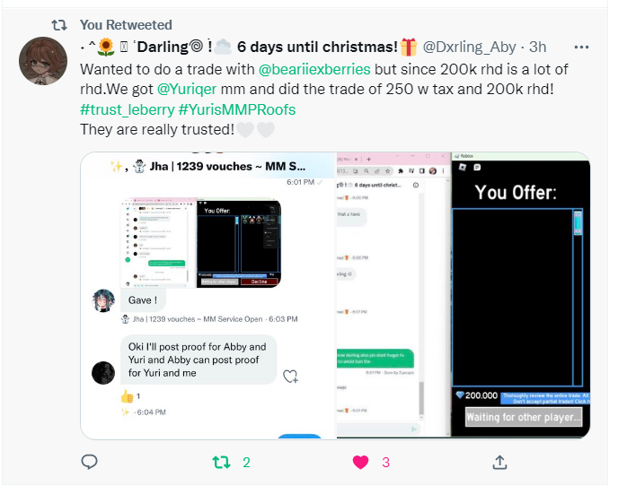 Yuriqer's tweet photo. #882
:: 442th Trade
:: RH - Robux
:: #YurisMMProofs
https://t.co/EMf3OHElHM https://t.co/lWTEkNAtRv