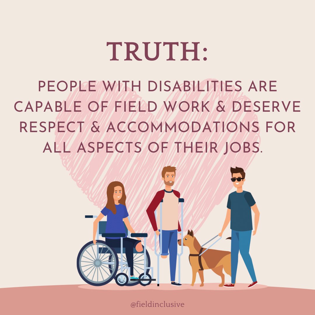 Welcome to #MythBuster Mondays, where we break down a common misconception about #fieldwork! Today’s Myth: People with disabilities can’t do field work. Truth: People with disabilities are capable of field work & deserve respect & accommodations for all aspects of their jobs.