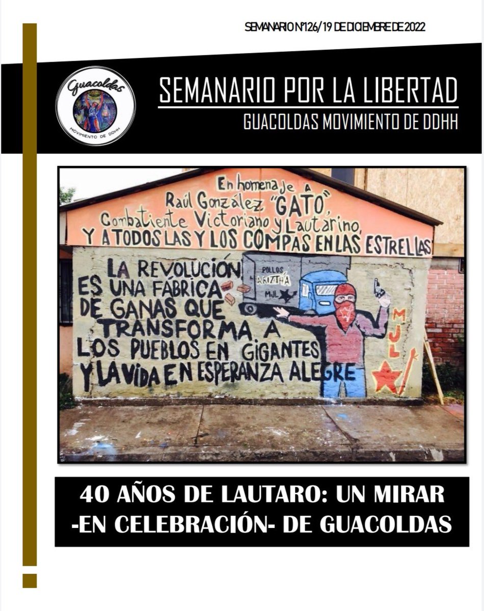 AGuacoldas's tweet photo. ESTIMADXS:
COMPARTIMOS CON USTEDES EL SEMANARIO N° 126 TITULADO “40 AÑOS DE LAUTARO: UN MIRAR -EN CELEBRACIÓN- DE GUACOLDAS”

PARA VER Y/O DESCARGAR SEMANARIO LO PUEDE HACER EN EL SIGUIENTE LINK:
https://t.co/KwDcNbD0mL 

¡¡SALUDOS!! https://t.co/aJutWtcZju