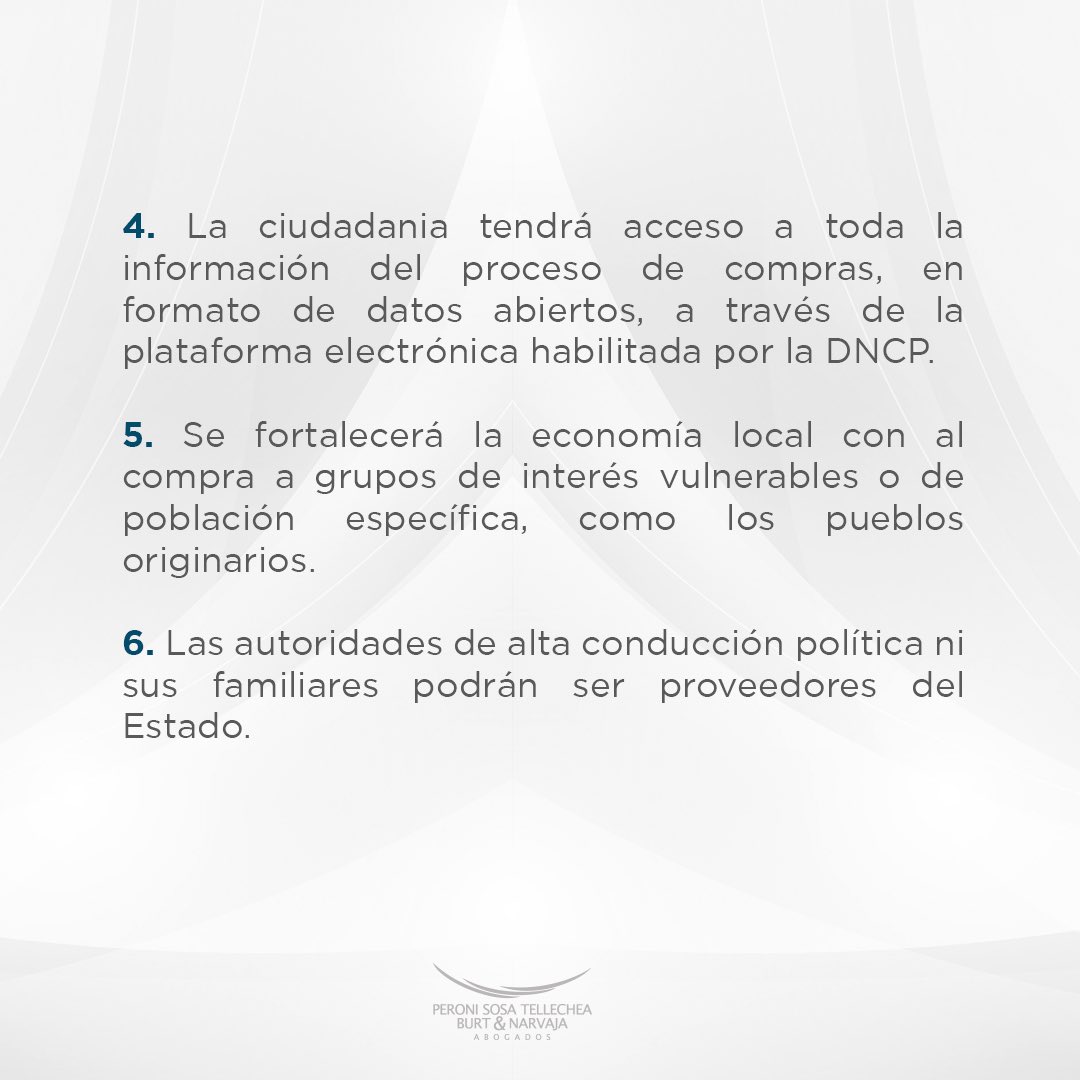PSTBNLawFirm's tweet photo. 📌| 𝐍𝐔𝐄𝐕𝐀 𝐋𝐄𝐘 “De suministros y contrataciones públicas”
➡️ Deslizá para saber más…
📞 Para consultas y asesoramiento puede comunicarse al +595 21 319 9000.
#pstbn #pstbnabogados #paraguay #abogacia #nuevaley https://t.co/2A0zEjFrgZ