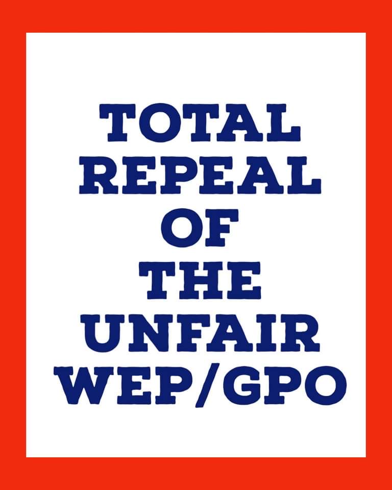 RepealWEP_GPO's tweet photo. @RoyBlunt #EliminateWEPGPO from SS law—add full repeal to the omnibus spending package. Denying or diminishing the rightfully earned Social Security benefits of a targeted group of American citizens is discriminatory. #S1302Omnibus https://t.co/foEARKrVrW