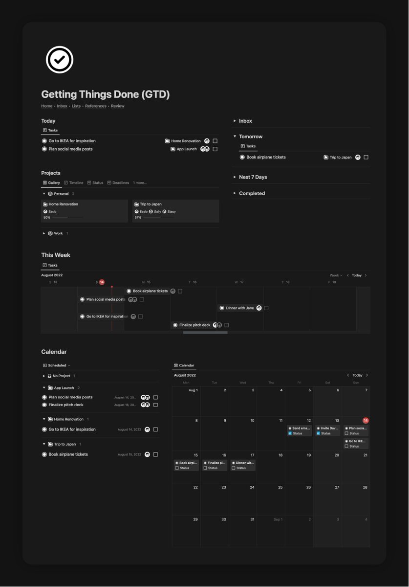heyeaslo's tweet image. GTD Template for Notion