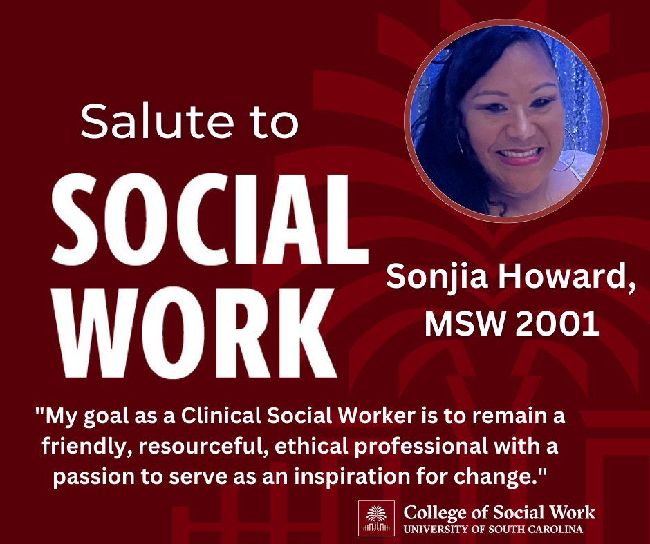 uofsccosw's tweet photo. In today's #SaluteToSocialWork, we recognize @uofsccosw alumna Sonjia Howard, a therapist and retired officer of @usphscc. Another @uofsc #Gamecock making a difference! #socialwork #WhereCompassionLeads https://t.co/ghqwTQqXzX