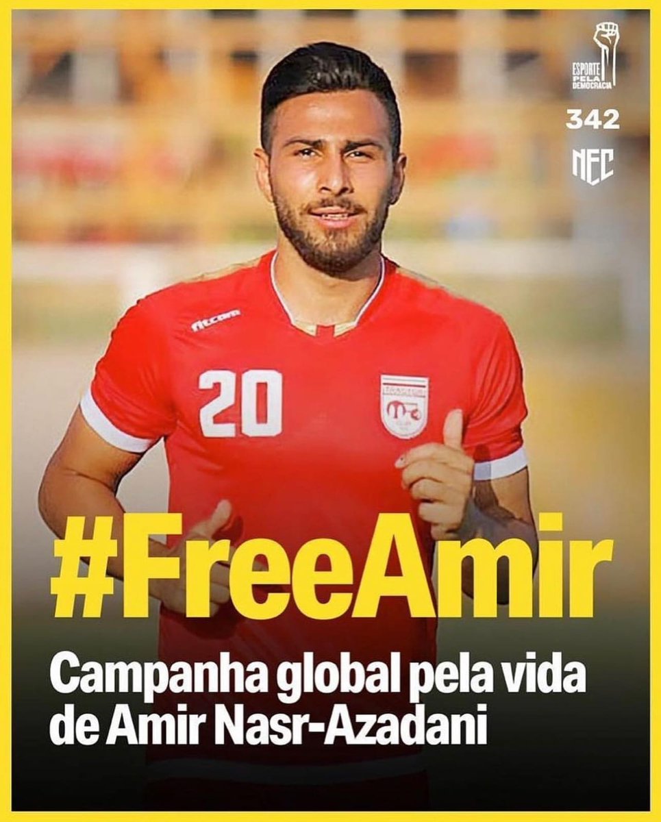 Minha solidariedade ao jogador do Irã, Amir Nasr-Azadani, sentenciado à morte por apoio aos protestos a favor dos direitos das mulheres no país. Amir participou de ato que questionava a morte de #MahsaAmini, assassinada pela polícia por  uso inadequado do véu. #FreeAmir.