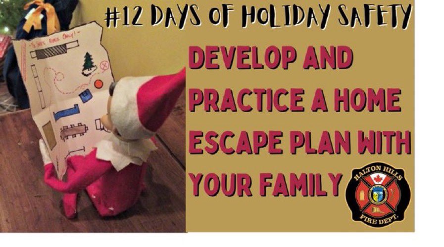 HaltonHillsFD's tweet photo. On the 8th Day of Holiday Fire Safety
the #HHFD reminded me to develop and practice a #HomeEscapePlan with my family. Make sure to include 2 Ways Out and a Family Meeting Place. #12DaysOfHolidayFireSafety https://t.co/dPZm9JjaVW