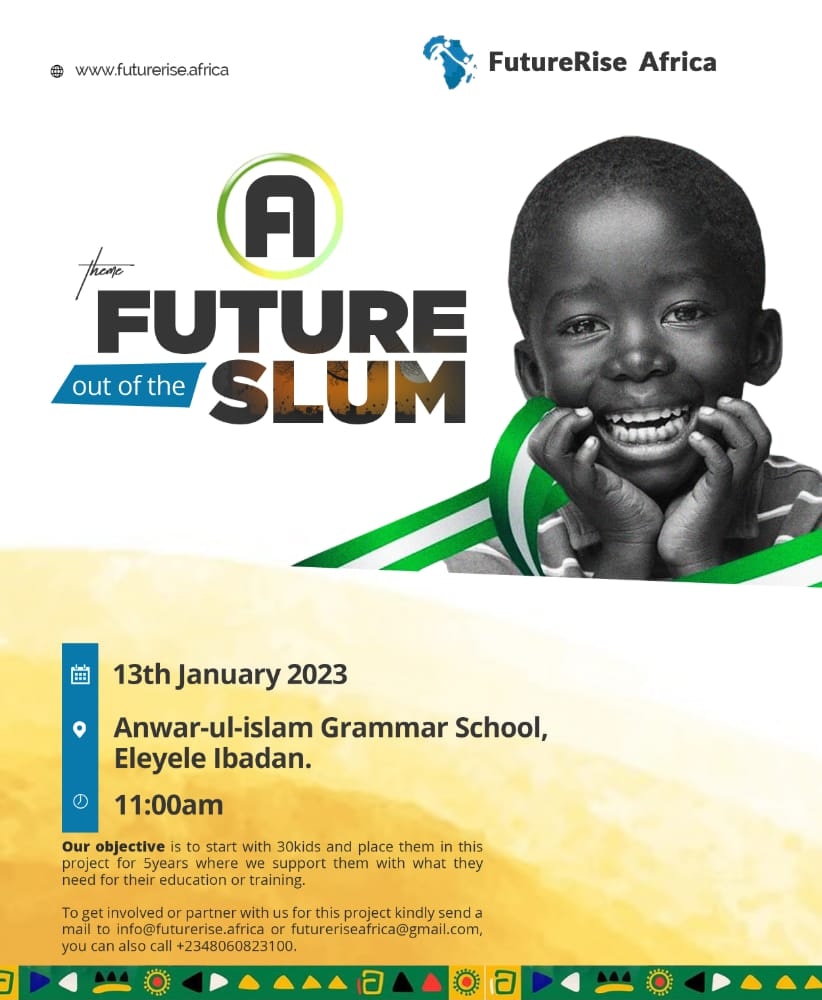 Our long awaited Slum project is here ,happening live at ibadan on the 13th of January, 2023. Be our guest, volunteer and kindly donate unto this course @Rene_noire @SavvyRinu @dammiedammie35 @baavarchee @adeyelatayo1 #slumproject #FutureRiseAfrica #EducationForAll #childhealth