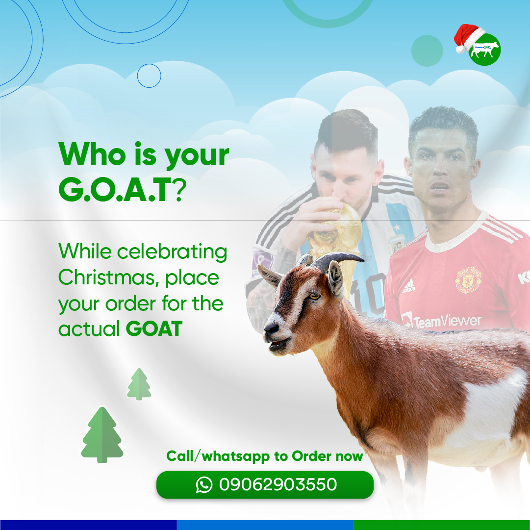 livestock247ng's tweet photo. Who is your G.O.A.T?
While celebrating Christmas, place your order for the actual GOAT.
Visit https://t.co/siO1zaRE6d or Call/WhatsApp our customer care line:09062903550 to place your orders.
#lagosfoodvendors #meatsharing #goatmeat #christmasiscoming #christmasgifts #GOATπ΅ https://t.co/zAFOsoICCu