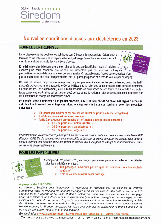 Nouvelles conditions d’accès aux déchèteries du SIREDOM en 2023 dlvr.it/SfcLx5