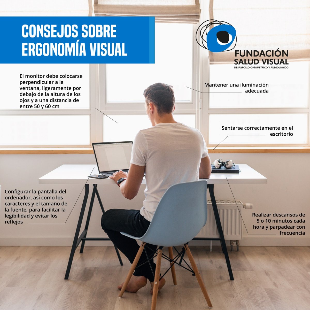 funsavi's tweet photo. 💻ℹ Toca detenerse en la ergonomía visual con unas recomendaciones básicas para trabajar, leer o estudiar de forma adecuada y beneficiosa para nuestra visión. 👁👌

#Funsavi #SaludVisual #Visión https://t.co/xQ1YF253AC