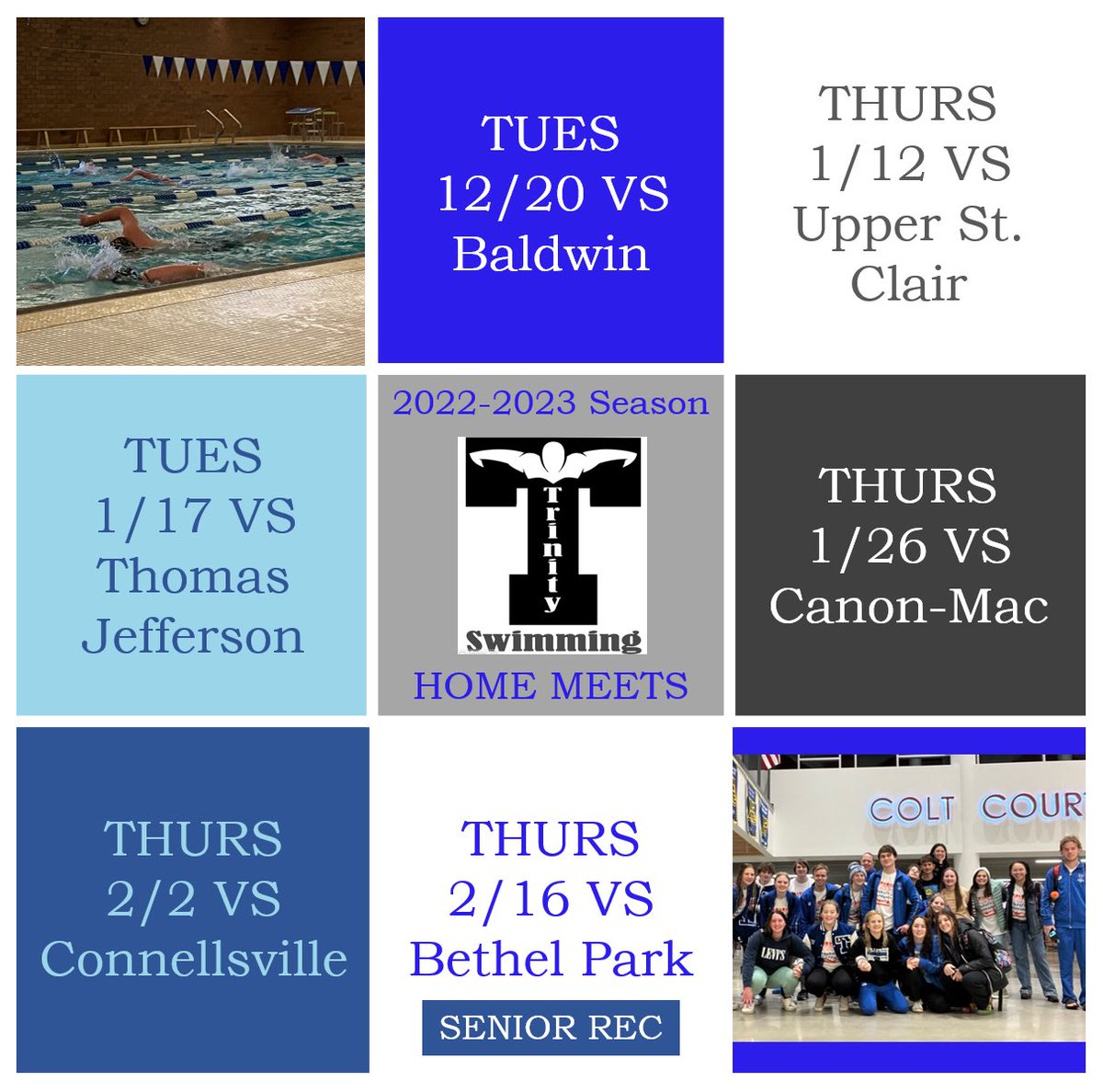 TrinitySwimTeam's tweet photo. Tomorrow is our home opener! Come out and support our swimmers as we take on Baldwin #CoolInThePool @Trinity_Hillers @TrinityAreaSD @thstrinitypride @hillerhooliganz https://t.co/fPDo07FWbU