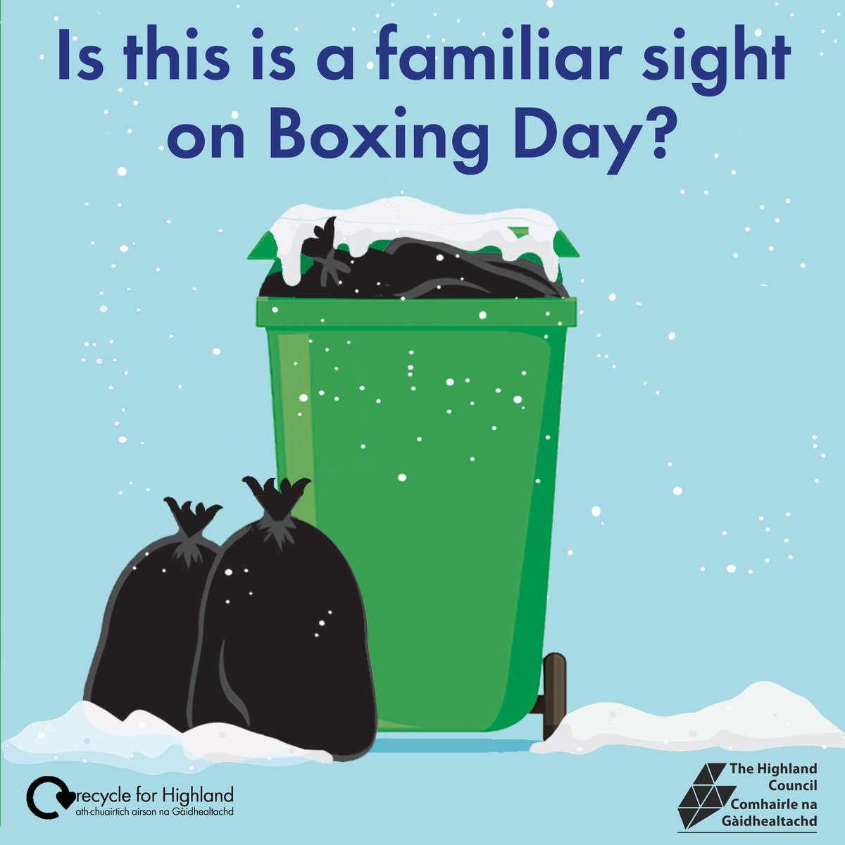 HighlandCouncil's tweet photo. Is this a familiar sight to you on Boxing Day? In response to the Climate Emergency, try to buy only what you need to avoid accumulating lots of excess waste this Christmas.
#ConsumingResponsibly #zerowasteChristmas #reusereducerecyle https://t.co/PCDiILF5Pb