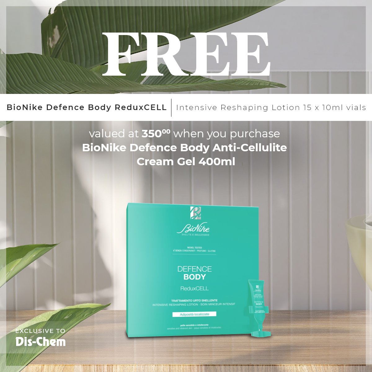 Dischem's tweet photo. Feel that summer body confidence with BioNike! Get a free gift to the value of R350 when you purchase a BioNike Defence Body Anti-Cellulite Cream Gel! #DisChemDecemberSavings #SkinCare #BioNike
https://t.co/RPPAFN92As https://t.co/0Tfho7kBQx