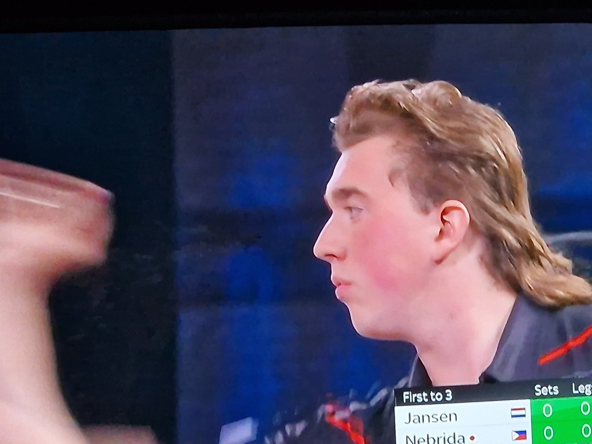 BramGobbel's tweet photo. Ik heb een nieuwe favoriete darter. #ViaplayDarts #themullet #DannyJansen https://t.co/RckizlBKLO