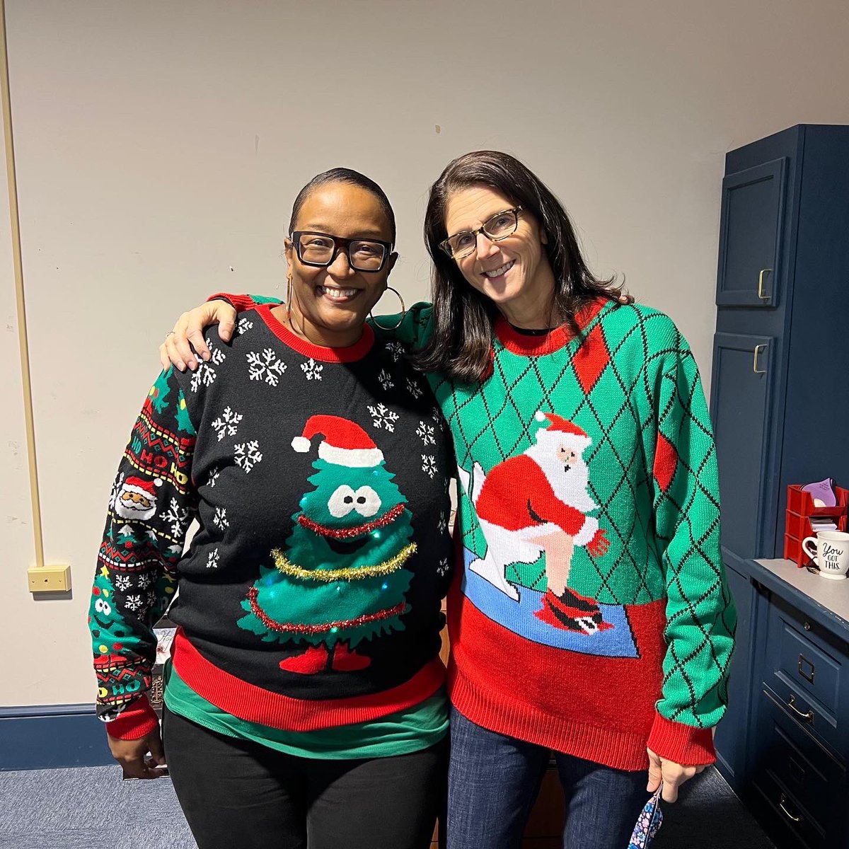 wsfcsvirtual's tweet photo. 🎄❄️🤣 #SpiritWeek Challenge .. UglySweaterDay & #GrinchDay!
Everyone is surely in the holiday spirit this year at #WSFCSVirtualAcademy (Mrs.Hall, Mrs. Sexton, and Ms. Sheppard) 🎄✨ https://t.co/508ZTKfOFs