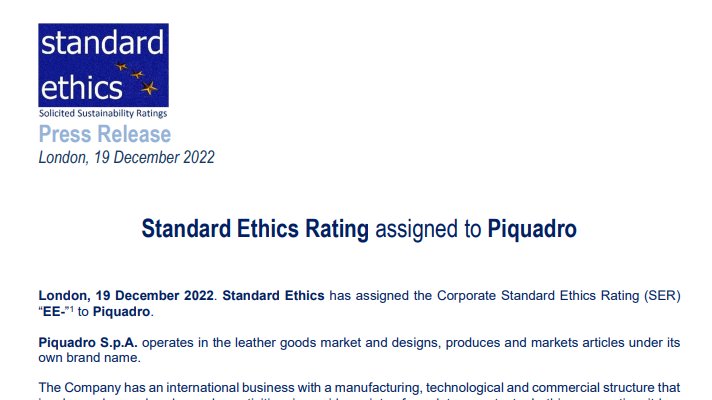 Standard Ethics has assigned a #sustainability #rating to <a href="/PIQUADROFFICIAL/">PIQUADRO</a> <a href="/pambianconews/">PambiancoNews</a> <a href="/L_Economia/">Corriere L'Economia</a> <a href="/sole24ore/">IlSole24ORE</a> <a href="/FashionMgazine/">FashionMagazine</a> #ESG #sustainablefinance #fashion #complyingwiththefuture This long term vision is positive. Read here for further details: standardethics.eu/media-en/press…