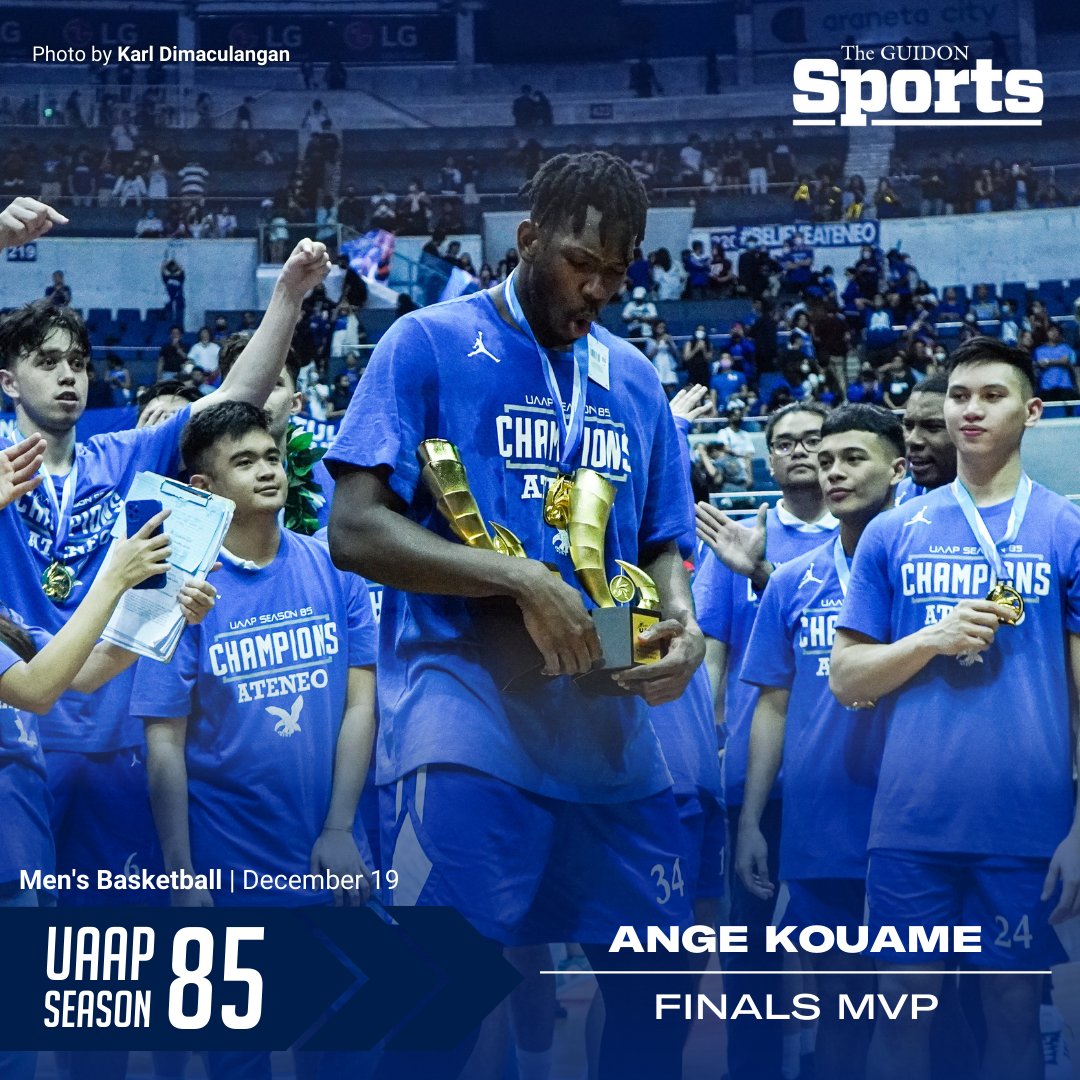 TheGUIDONSports's tweet photo. ONE LAST DANCE FOR THE ATENEO BIG

Leading the team with an average of 17.7 points and 11 rebounds throughout the series, graduating Blue Eagle Ange Kouame is named the UAAP Season 85 Men’s Basketball Finals MVP.

#UAAPBasketball https://t.co/48nqAnkmar