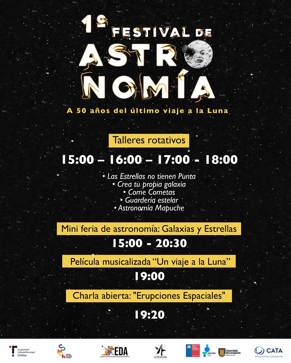 astroudec's tweet photo. ¡Nos vamos a la ciudad hermana de Chillán! 🤩🚗
Te esperamos a las 15:00 horas junto al EDA UdeC, en las instalaciones del Centro Cultural Municipal de Chillán el martes 20 de diciembre. 😃
#AstroUdeC #ExploraÑuble #ccmch #InvestigaciónUdeC #CienciaUdeC https://t.co/rc0lZrQd42