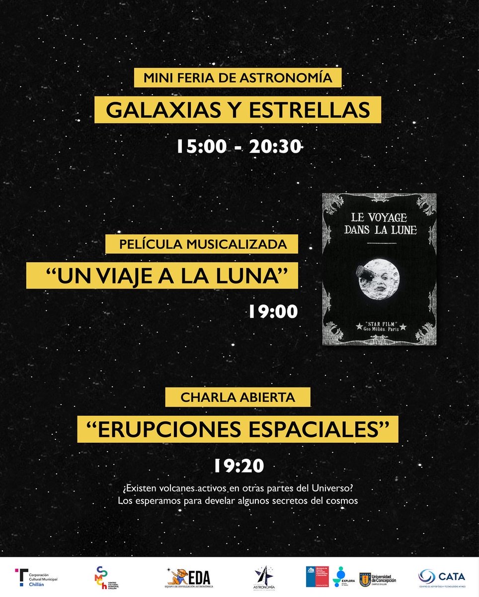 astroudec's tweet photo. ¡Nos vamos a la ciudad hermana de Chillán! 🤩🚗
Te esperamos a las 15:00 horas junto al EDA UdeC, en las instalaciones del Centro Cultural Municipal de Chillán el martes 20 de diciembre. 😃
#AstroUdeC #ExploraÑuble #ccmch #InvestigaciónUdeC #CienciaUdeC https://t.co/rc0lZrQd42
