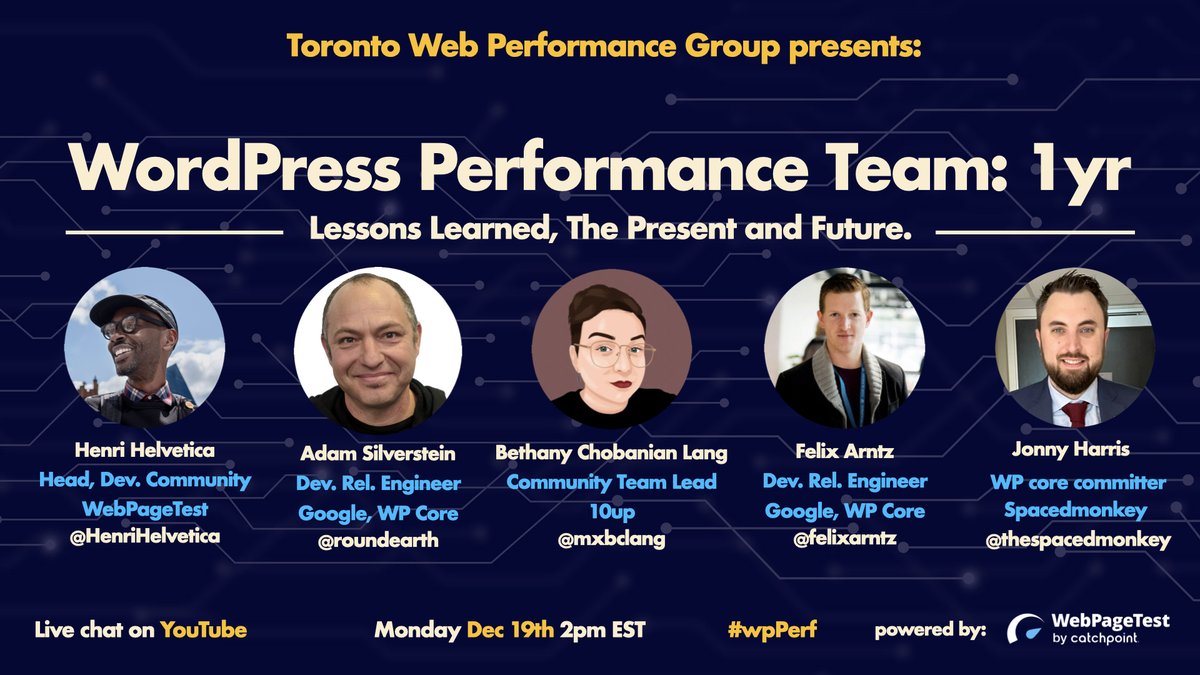 🚨 We are on today w/ the <a href="/WordPress/">WordPress</a> Core Performance Team. We will go w/ the original Spaces link since they're back (after a w/e of drama), so pls share THIS link. 

🔗: bit.ly/wp-performance…
📆: ✨ TODAY ✨, Dec 19
⏰: 2p EST, 11a PST, 8p CET
#webperf RT⚡️