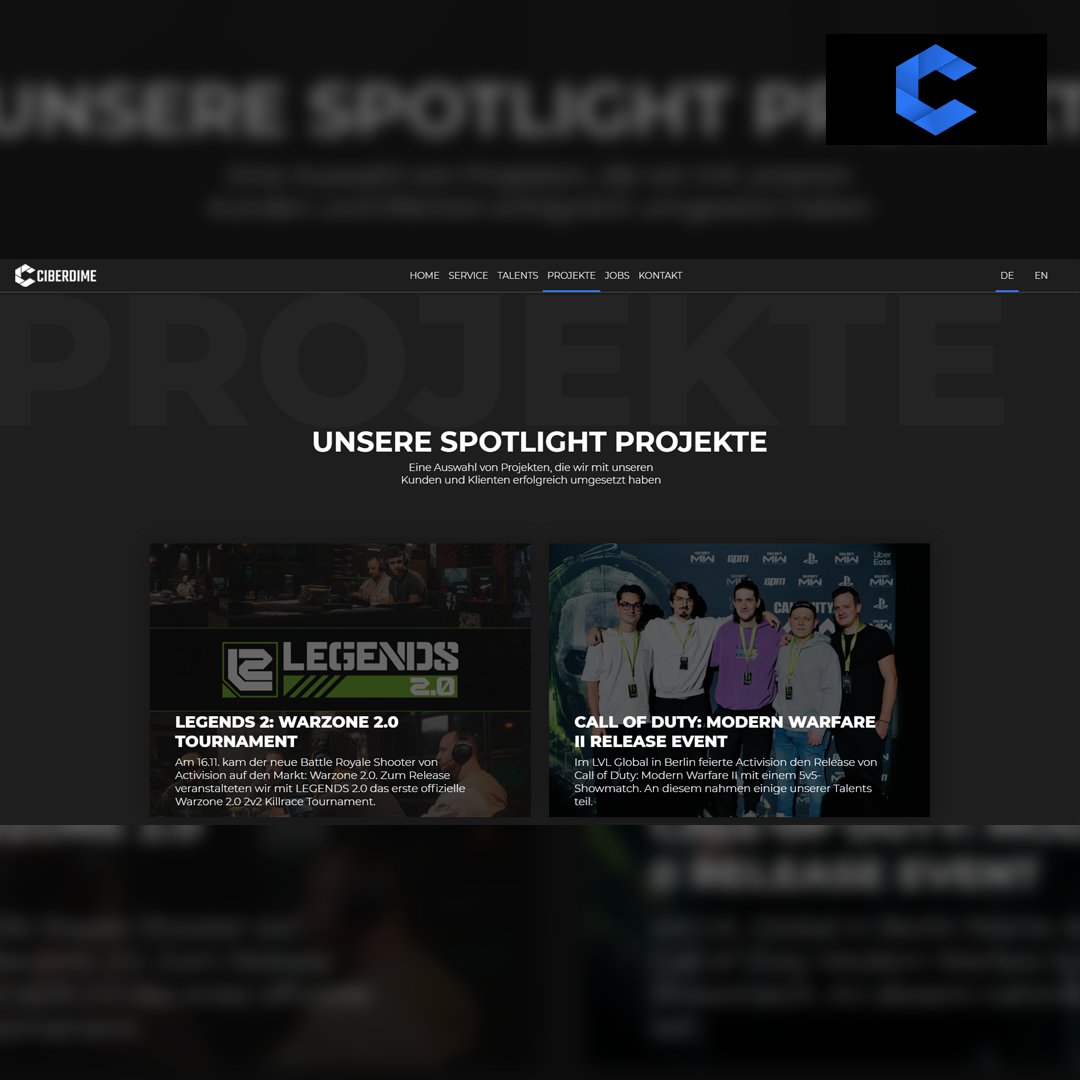 NEUE WEBSITE LIVE 🔴

Ab sofort findet ihr noch schneller eure Informationen rundum unsere Services, Talents und vergangene Projekte 

➡️ Schaut vorbei:  ciberdime.com/de/home