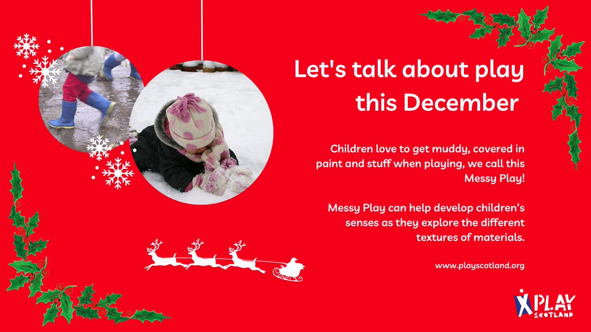 PlayScotland's tweet photo. 🎄🎅Let's talk about play this December

🗣️Children love to get muddy, covered in paint and stuff when playing, we call this Messy Play!

Messy Play can help develop children’s senses as they explore the different textures of materials. #PlayIntoWinter

👉https://t.co/L8xWDFIN57 https://t.co/izLP4Bg9Hh