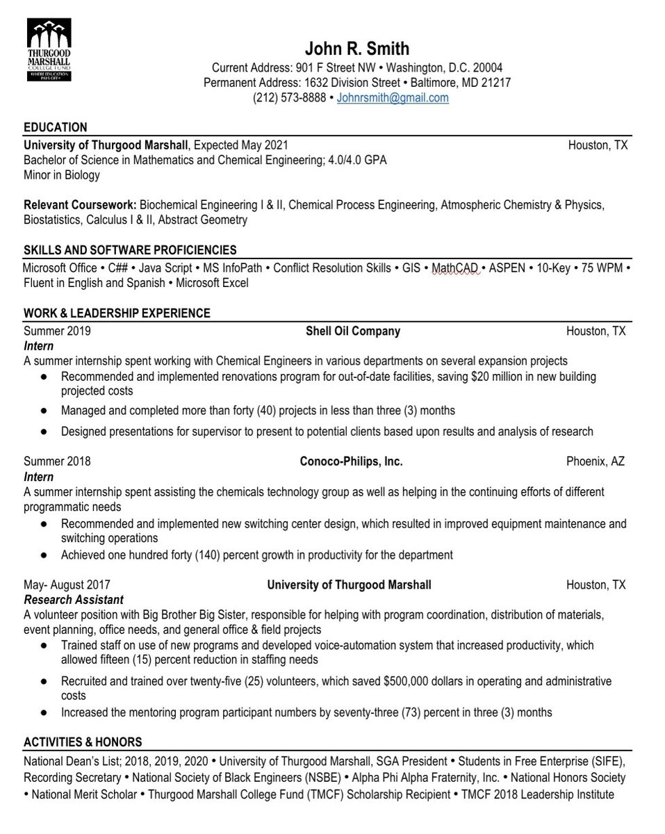 I highly suggest using the TMCF Resume template. If you're not in TMCF