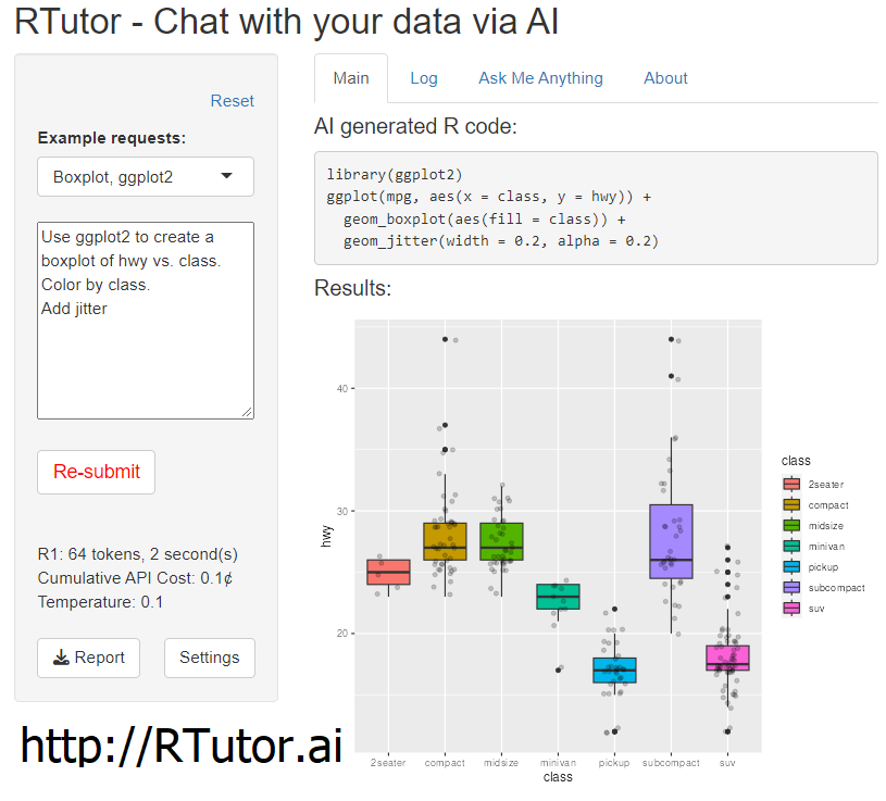 Happy holidays! Introducing RTutor.ai, an AI-powered app that lets you chat with your data in English! RTutor uses Davinci (#ChatGPT’s sibling) to turn requests into R code, which is executed & results are shown instantly, available as a HTML report in seconds. 1/8