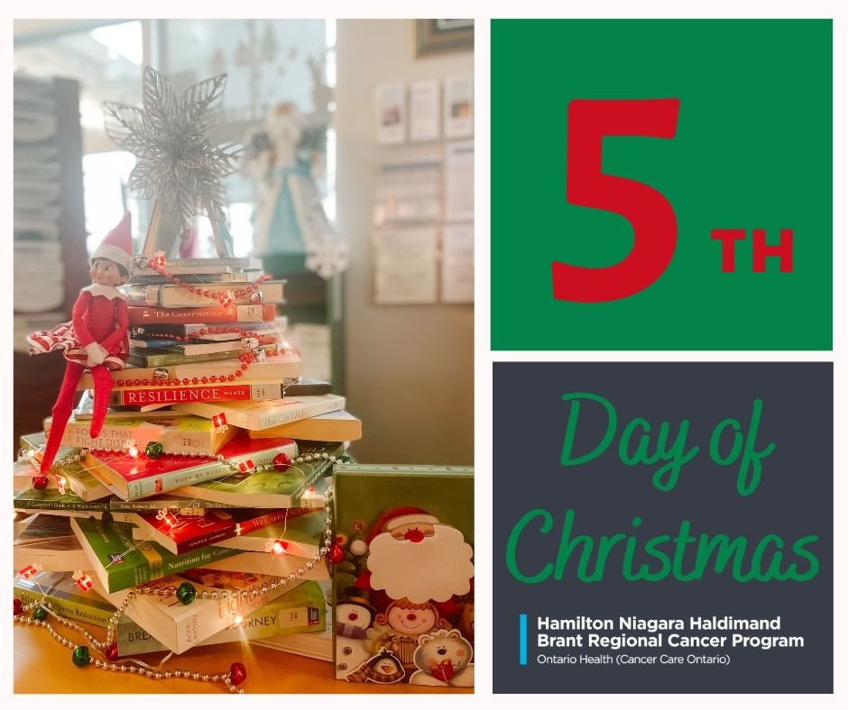 On the 5th day of Christmas Snowflake gave to me a variety of books to borrow from the JCC Patient &amp; Family Resource Centre. To learn more about what is available, visit hamiltonhealthsciences.ca/areas-of-care/…