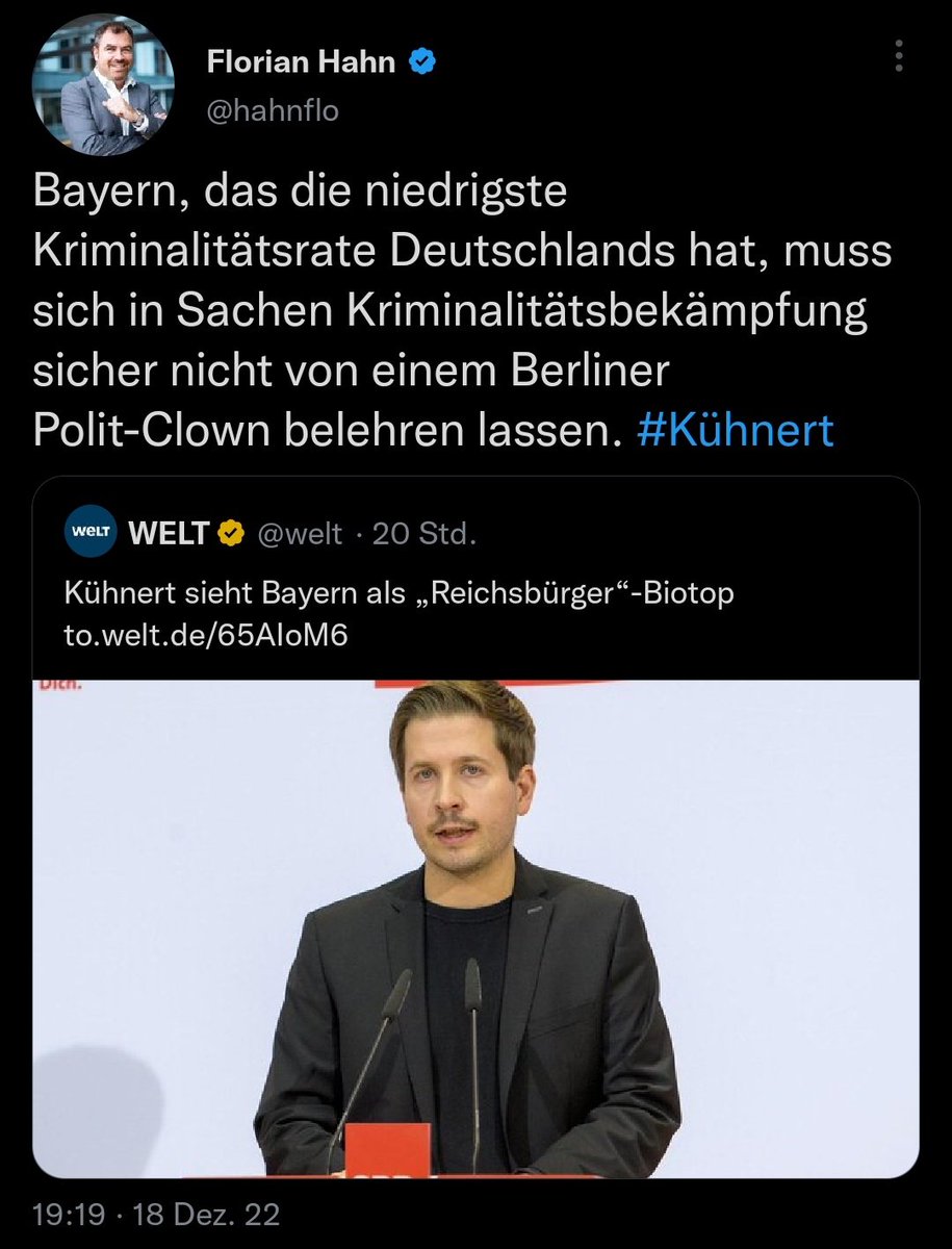 1. 69% der Gewalttaten, die 2021 von Reichsbürgern verübt wurden, fanden in Bayern statt.
2. Einen demokratischen Politiker als Clown zu bezeichnen, geht gar nicht.

Die CSU ist auf dem Niveau der AfD angekommen.