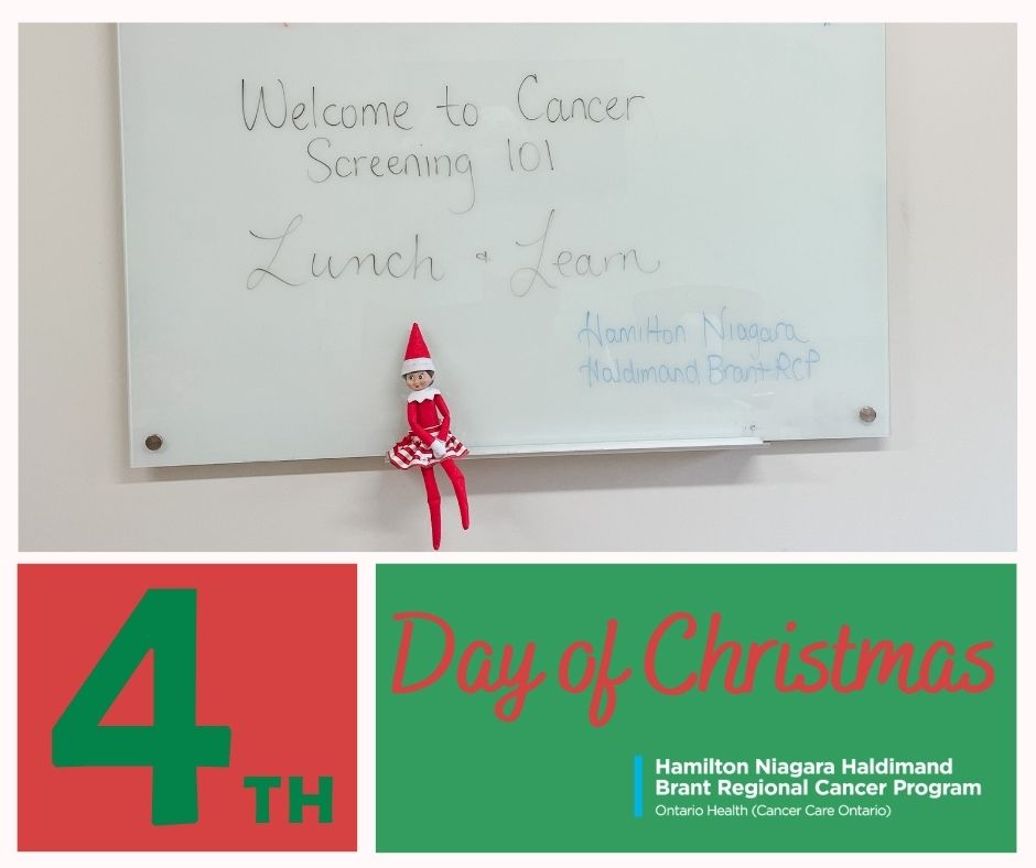 On the 4th day of Christmas Snowflake gave to me a lunch &amp; learn with a health promoter. A member of our health promotion team can join your 2023 staff meeting or do a “Lunch and Learn”. Virtual/in-person sessions are free. Contact us through our website: hnhbscreenforlife.ca
