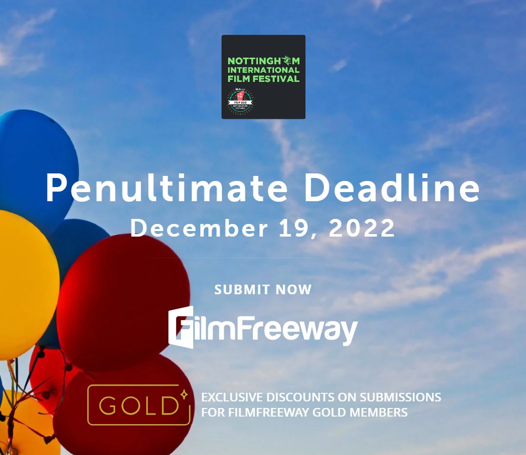 Are you a #filmmaker? 

Today is the NOTTIFF2023 Penultimate Deadline.

Submit now through FilmFreeway to make a final saving on the submission fee! - filmfreeway.com/Nottiff