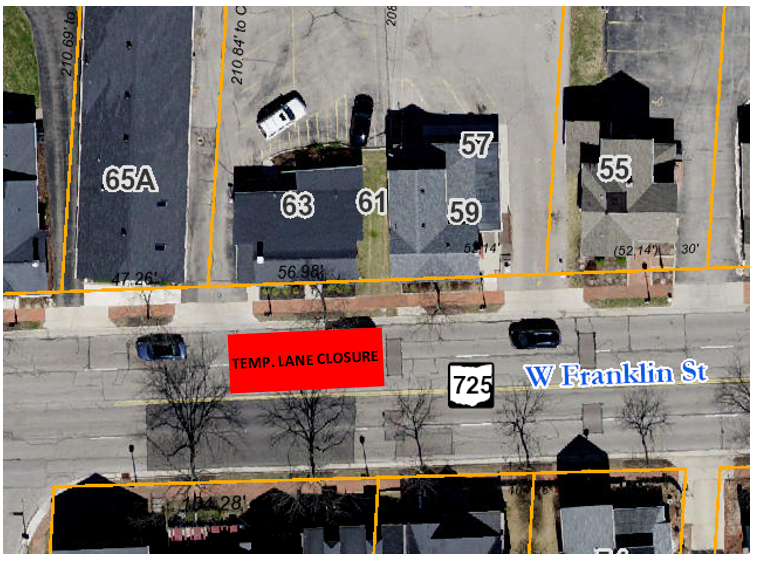 of_centerville's tweet photo. One lane of West Franklin Street will be closed until Tuesday morning while crews run a fire line into a restaurant under construction. One lane of traffic will be maintained in both directions. https://t.co/5V09fr7nwq