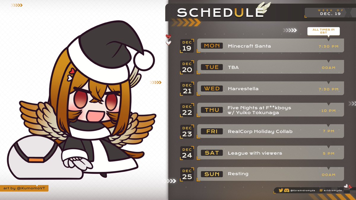 EzraAndromyda's tweet photo. Merry Chrimblo Scrimblo!!! To celebrate, I will be playing video games this week!!!!
Live: #EzraLive & #WhatTheBirbDoin
Art: #artdromyda
Meme: #andromymes
NSFW: #ezr18
Oshi Marks: ๐ฆโฑ๏ธ
Fan-name: Pit Crew
#VTuberEN #VtubersUprising #Vtuber #nonbinary #RCEntropy https://t.co/b4GYu6iwQK