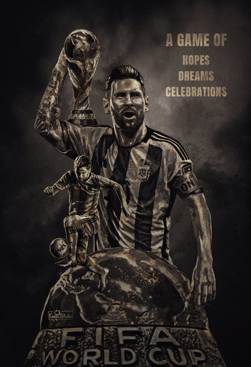 A Game of Hopes Dreams Celebrations
ARGENTINA ARE WORLD CHAMPION! Best wishes from Kaanistudio 
#lionelmessi #leomessi #messi #goat #argentina #qatar2022 
@kaanistudio 
@BengaluruFC #kerala #banglore @Keralablasters
#kaanistudio #kaanistudioworks #kaanistudioposter