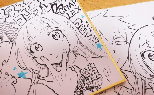 お手紙のお返事用イラスト、 ハガキに描く時は耐水インク使ってるし、お天気も考慮しつつ投函してるけど、  もし到着までに汚れちゃってたら、違う構図で何度でも描くので何通でも送ってもらってOKですので～>< よろしくお願いいたします。