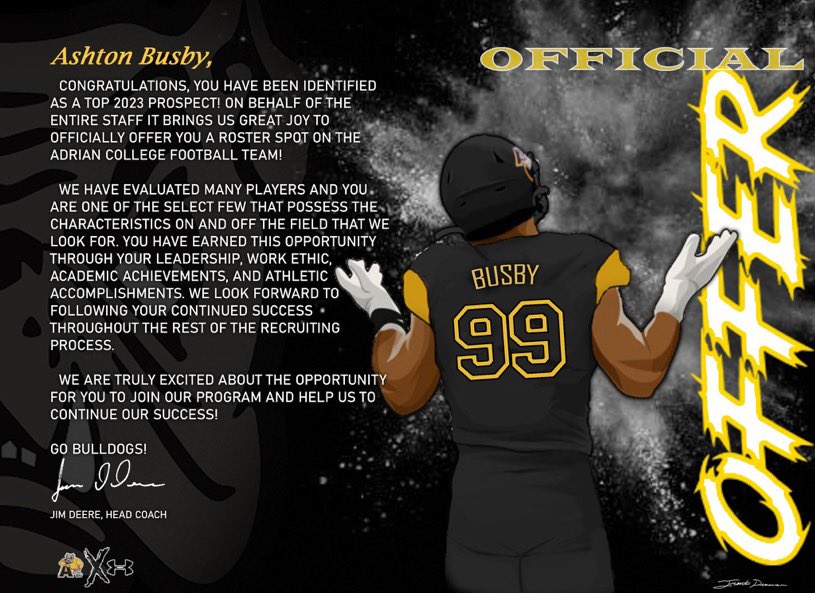 After a great talk with <a href="/CoachHank/">Hank “Bag Work” Johnson</a> i'm very thankful to have received an offer from <a href="/AdrianCollegeFB/">Adrian College Football</a> .. <a href="/kate_moff/">Katie Moffett</a>
<a href="/TheD_Zone/">The D Zone</a> <a href="/MLiveSports/">MLive Sports</a>
<a href="/PrepRedzoneMI/">Prep Redzone Michigan</a> @Mlexposure
