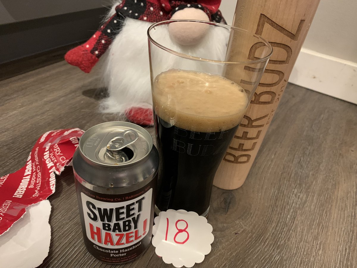SSchell7's tweet photo. Day 18 #beerbudz #adventcalendar a glorious choice by @tattoobygravity from @DuClawBrewing #SweetBabyHazel! A delicious Chocolate hazelnut Porter. Check out my #insta feed. #ILoveMyWife #halfstepforward @ryrbrown1 @roymoussa10 🍻 https://t.co/liExTD9ZU2