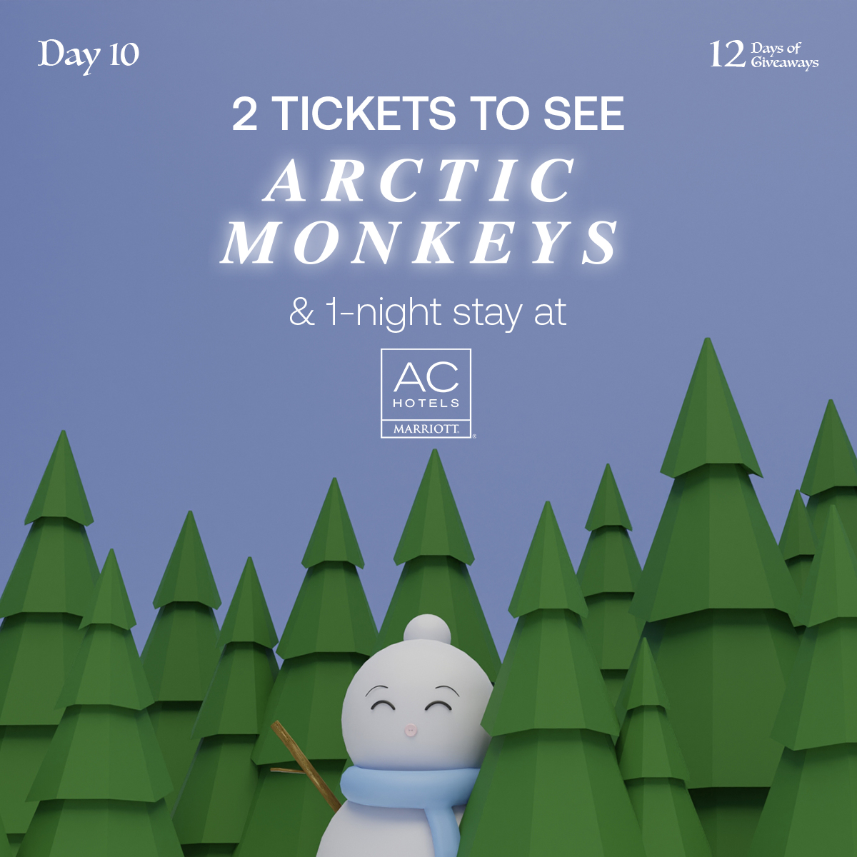 DAY 10: Win two tickets to see <a href="/ArcticMonkeys/">Arctic Monkeys</a> at #VivintArena on September 20 PLUS a one-night stay at the AC Hotel SLC!
To enter:
1️⃣Follow @vivintarena 
2️⃣RT
3️⃣Tag a friend
*Winner will be DM’d 12/22 by 10am